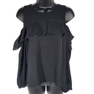 Banana Republic Cold Shoulder‎ Black Chiffon 3/4 Sleeve Top Size Petite XS